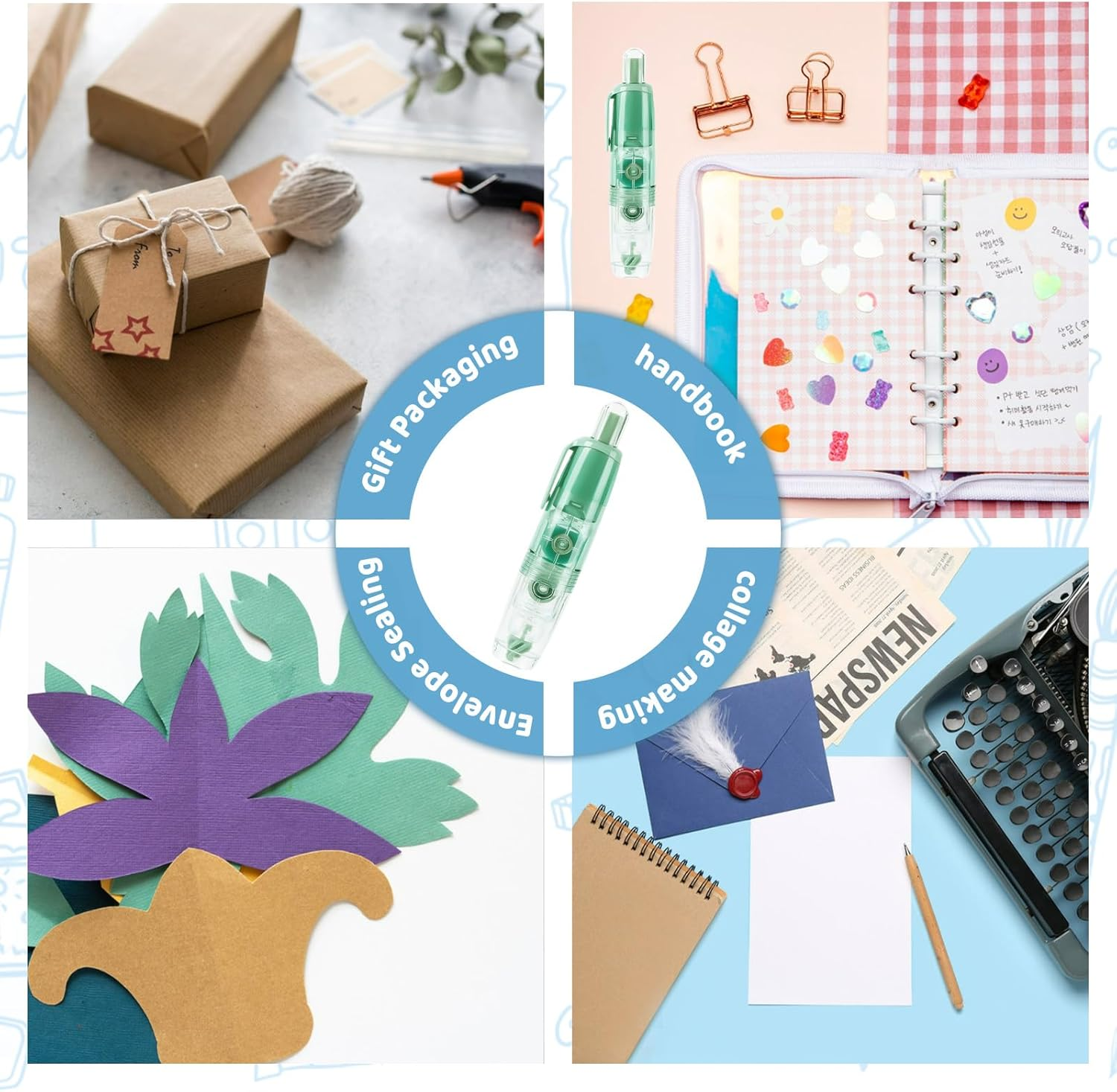 Huakaile 4 Pack 0.23" X 16 Ft Double Sided Tape Roller with 6 Refills, Retractable Glue Tape Roller Adhesive Tape Runner for Scrapbooking Journaling School Office Supplies image number 6