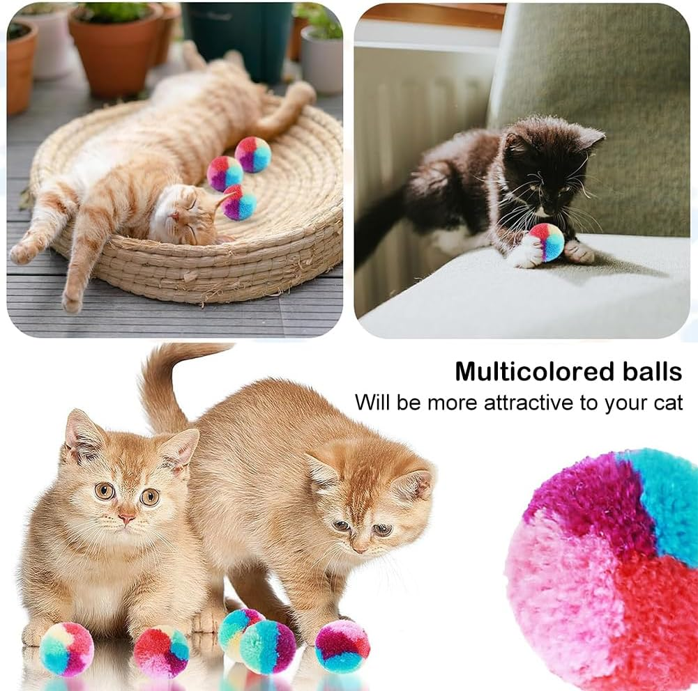 Toulifly Cat Toy Ball, Soft Plush Cat Ball, Pack of 20 Rainbow Cat Toy Balls, Stretch Interactive Plush Ball, Soft Cat Balls, for Indoor and Outdoor Cat Toys image number 4