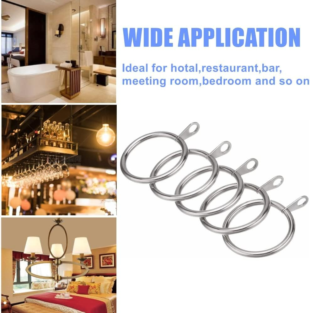 WYJREES 40 Pack Curtain Rings 32Mm Metal Drapery Curtain Rings Hanging Rings Curtain Rods Hooks for Curtains and Rods, Drape Sliding Eyelet Rings(Silver) image number 2