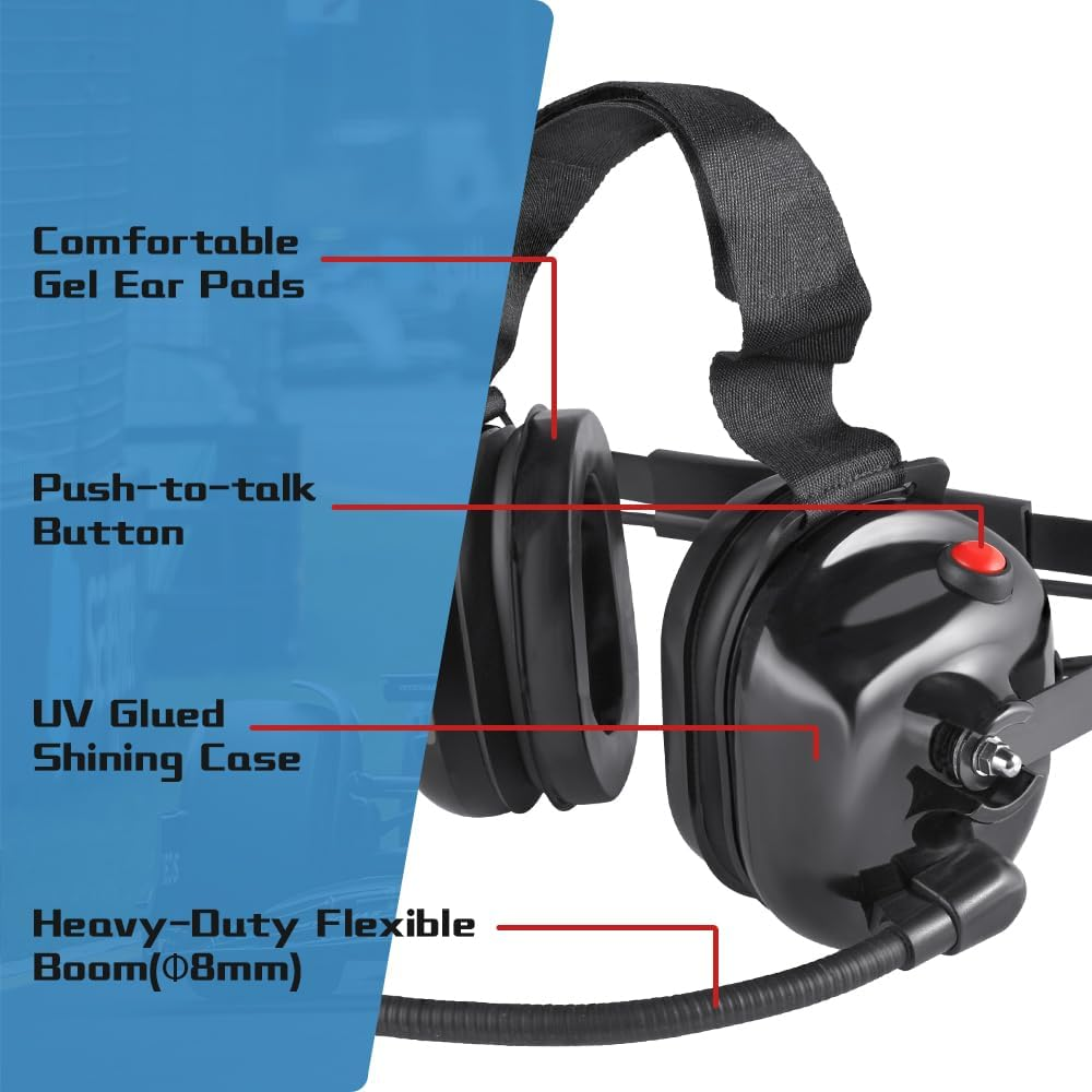 BANDARICOMM Two Way Radio Headset with Noise Cancelling Microphone, Volume Control Knob, Push to Talk, 3.5Mm Input Jack behind the Head Style Racing Headset image number 5