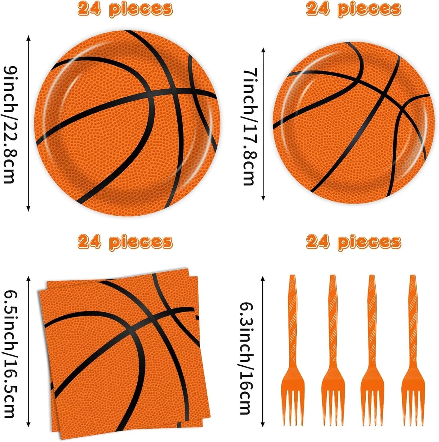 96 Pcs Basketball Plates & Napkins - Party Supplies, Birthday Decorations, Party Favors for Kids