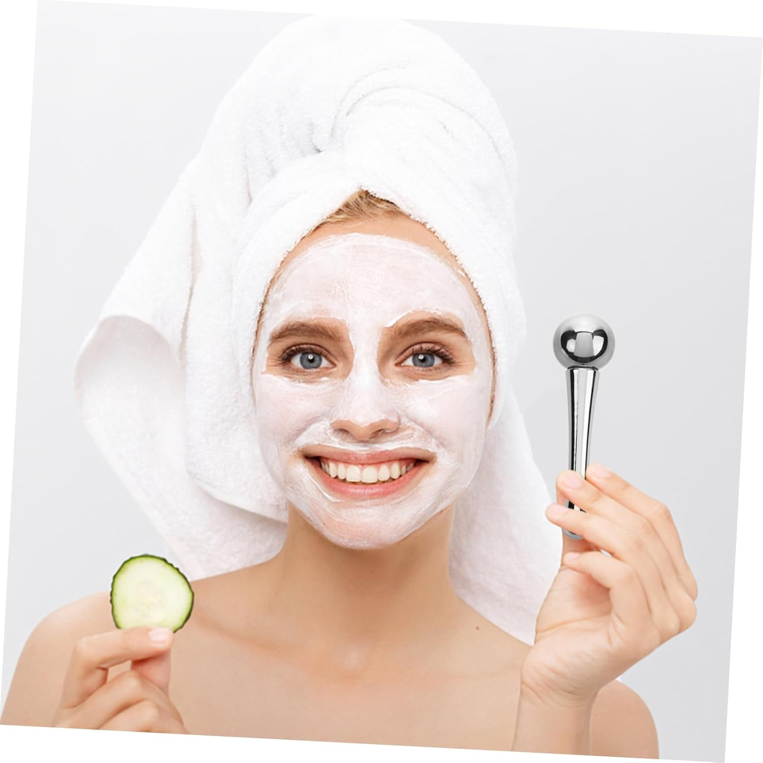 Ipetboom Facial Ice Roller and Stainless Steel Cooling Face Globes for Eye Puffiness Relief, Reusable Ice Massage Ball with Rotating Design, Silver Tone, Suitable for Facial Skincare And image number 1