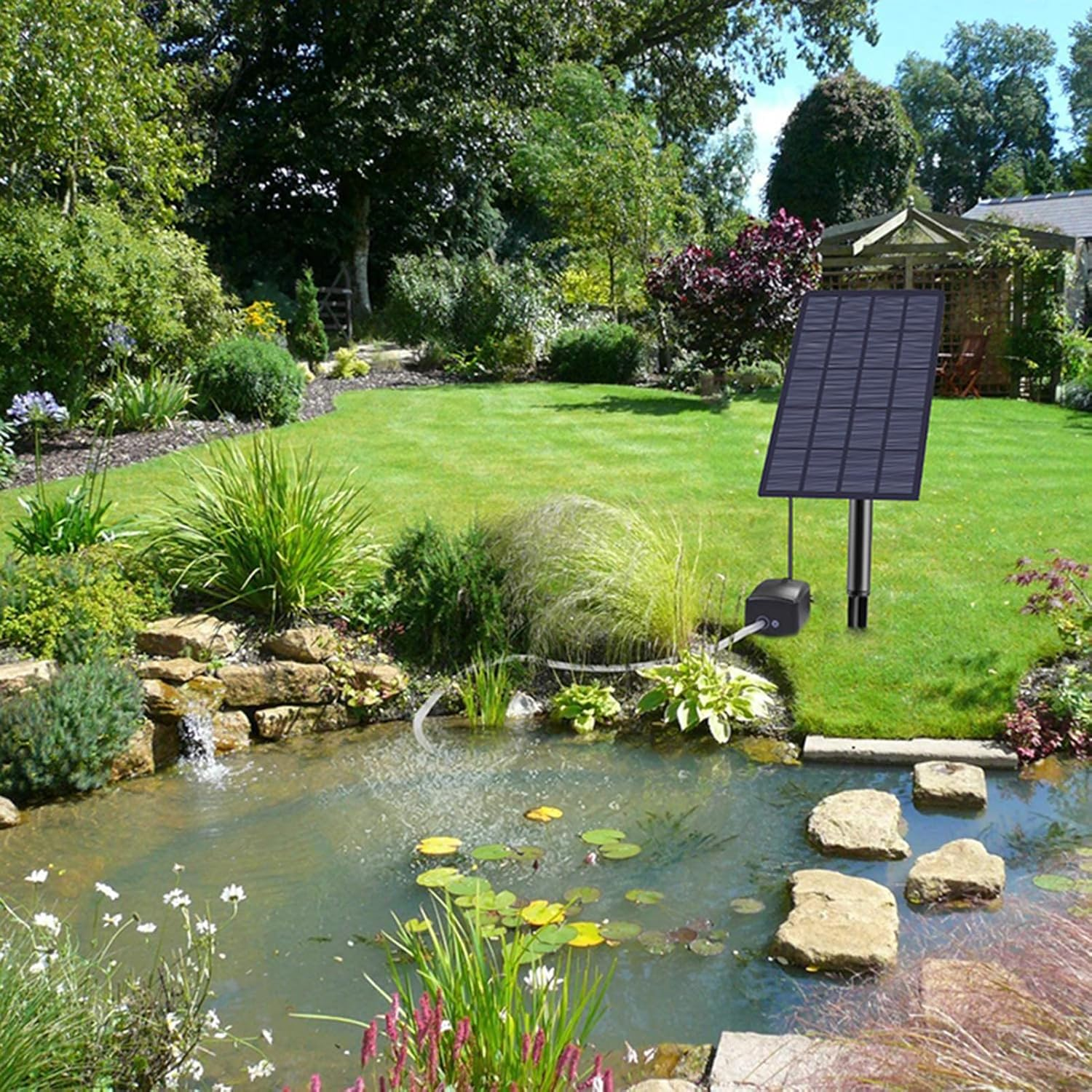 Solar Aerator for Pond, Outdoor Pond Aerator Solar Operated, Water Circulation Quiet Tool with Bubble Stone for Fishing, Landscaping, Small Pools, Garden image number 4