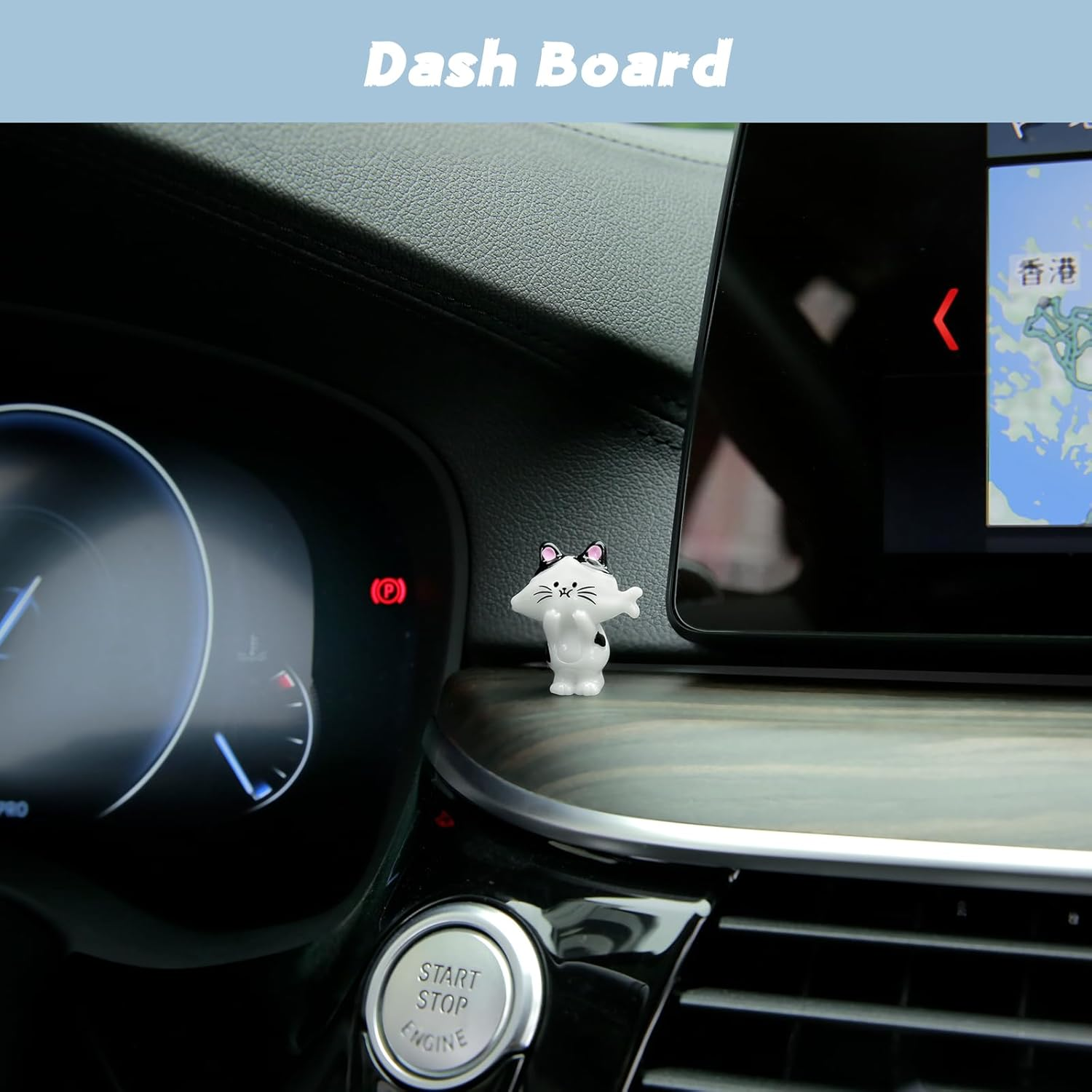 YGMONER Set of 6 Cute Mini Cat Eats Fish Car Dashboard Decorations Funny Car Decor Kawaii Car Interior Accessories for Women Gifts image number 1