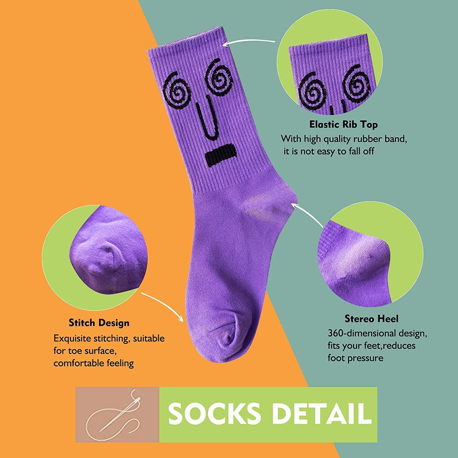 9 Pairs Funny Crew Socks Colorful Combed Cotton Fun Personality Expression Fashion Emotions Socks image number 3