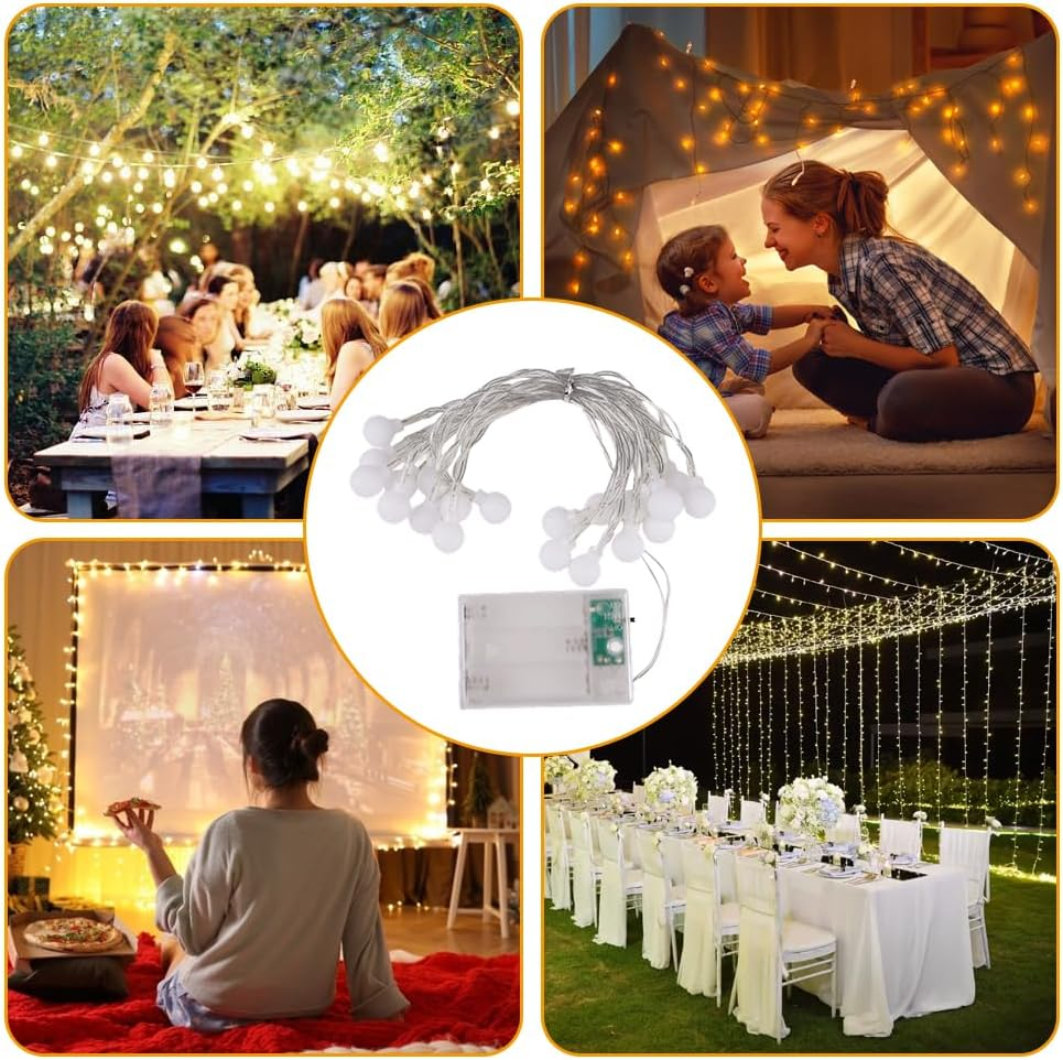 Fairy Lights Battery Indoor 3 M 20 LED Warm White Fairy Lights Balls, Globe Party Fairy Lights Indoor Outdoor for Room, Balcony, Wedding, Party image number 4