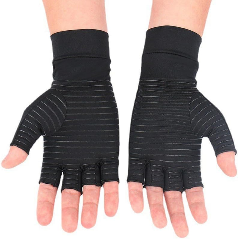 Compression Copper Arthritis Gloves Hand Wrist Brace Finger Pain Relief Supportf - Anti-Odor, Fingerless Design for Men & Women, Ideal for Carpal Tunnel & Sports