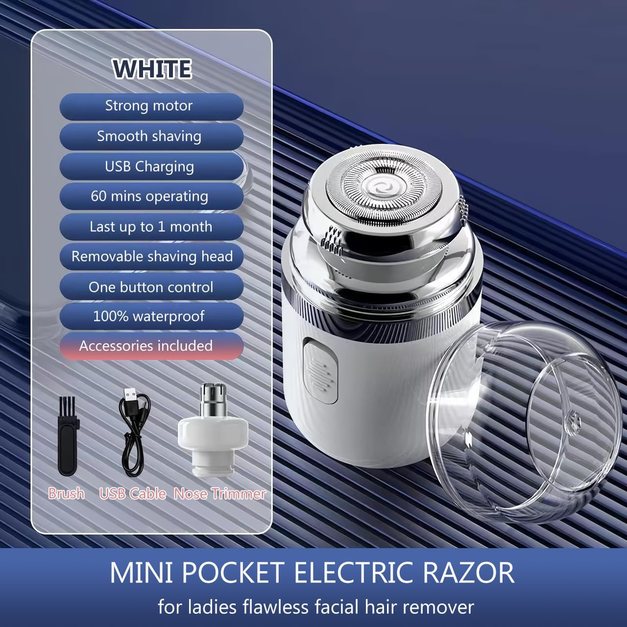 Reelau Flawless Facial Hair Remover for Ladies, Electric Travel Razor for Women Painless Removal of Facial Hair Rechargeable Mini Travel Trimmer for Women Travel Essentials Razor for Sensitive Skin image number 2