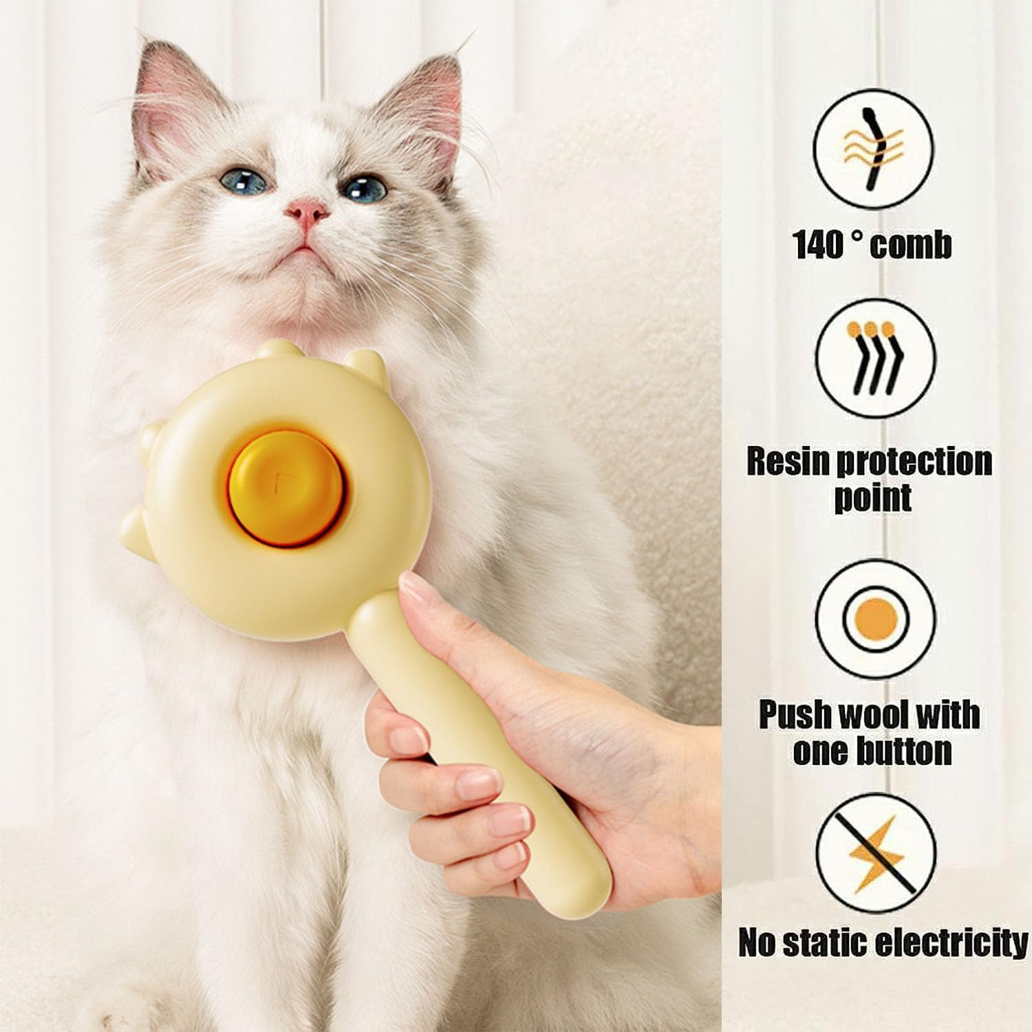 Spacebuyer Awishday Cat Brush Awishday Pet Hair Cleaner Brush Cuddles and Meow Brush Cat Brush with Release Button Pet Hair Cleaner Brush for Cats Dogs (Yellow)