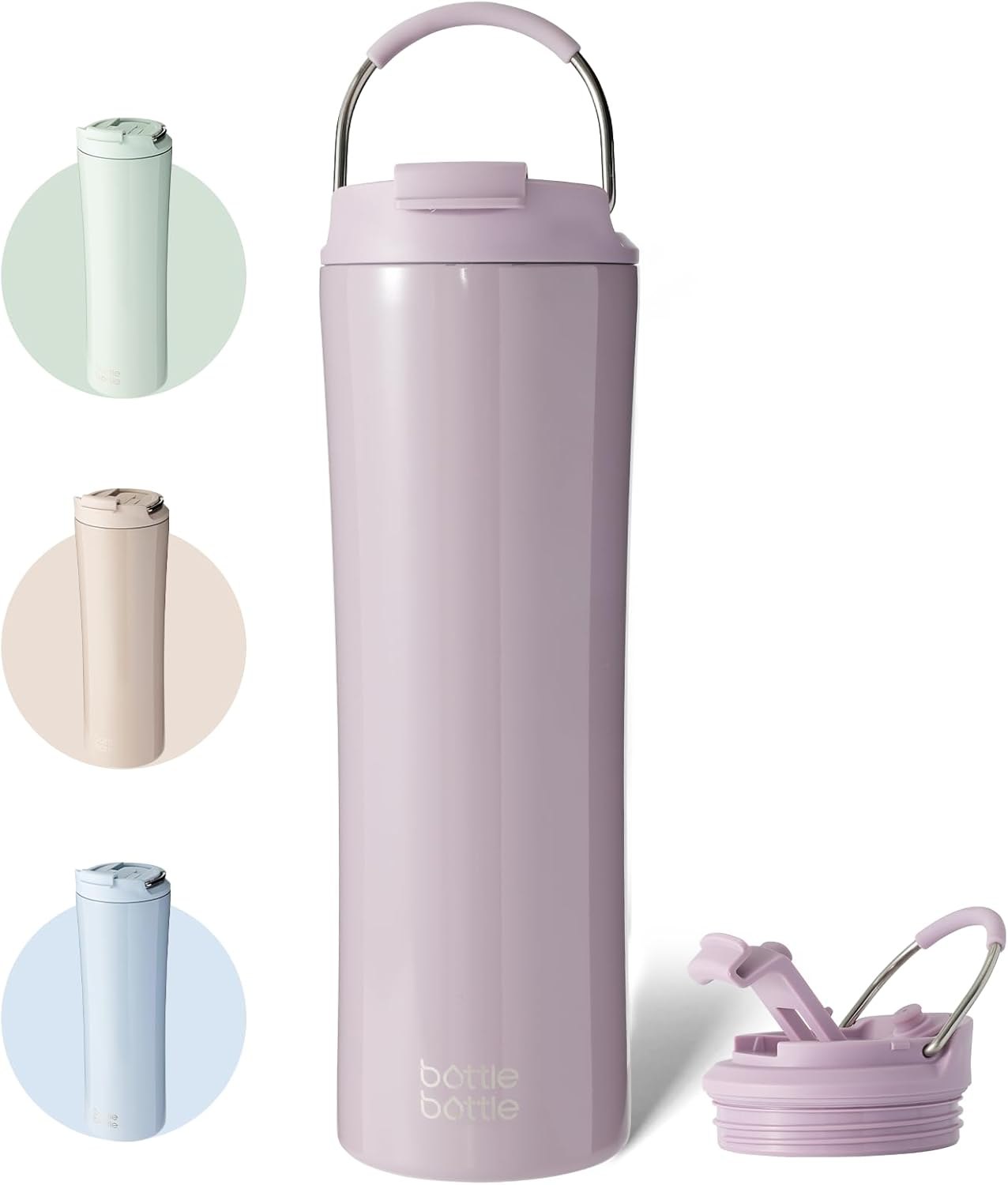 Bottle Bottle Insulated Water Bottle Coffee Tumblers with Dual-Use Lid and Straw Double Walled Iced Travel Coffee Mug for Woman and Man 24Oz Stainless Steel Tumbler with Handle（Ivory White）