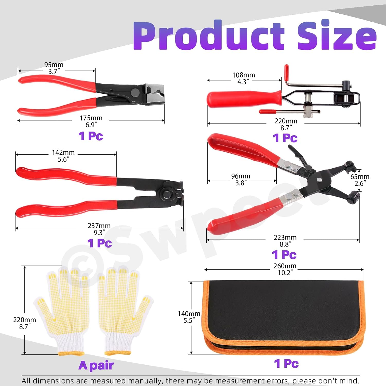 Swpeet 5Pcs 4Types CV Joint Boot Clamp Pliers, Hose Clamp Pliers, ATV CV Axle Boot Clamp Pliers, Clic-R Type Pliers with Gloves Assortment Kit, Car Banding Tools Kit for Most Car image number 3