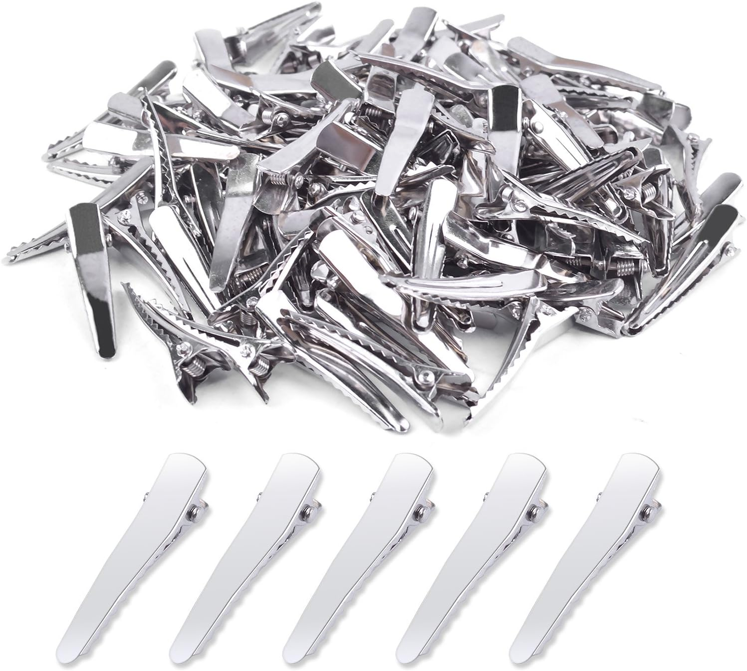 Bronagrand 100Pcs 1.38Inch Stylish Teeth Bows Hair Clips Prong Curl Clips Hairdressing Salon Hair Grip Silver Color image number 1