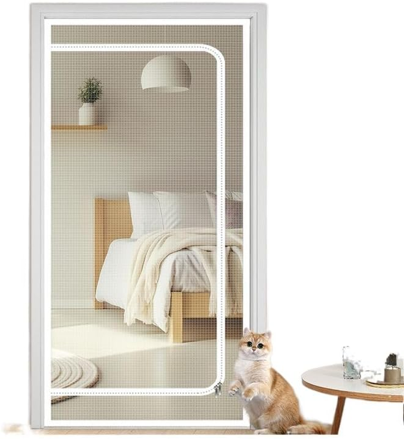 Cat Net for Balcony with Zip, Pet Screen Door, Prevent Cats from Running, Cat Mesh Door Screen for Living Room, Bedroom, Kitchen, 90 X 210 Cm (White-90 X 210 CM-A)