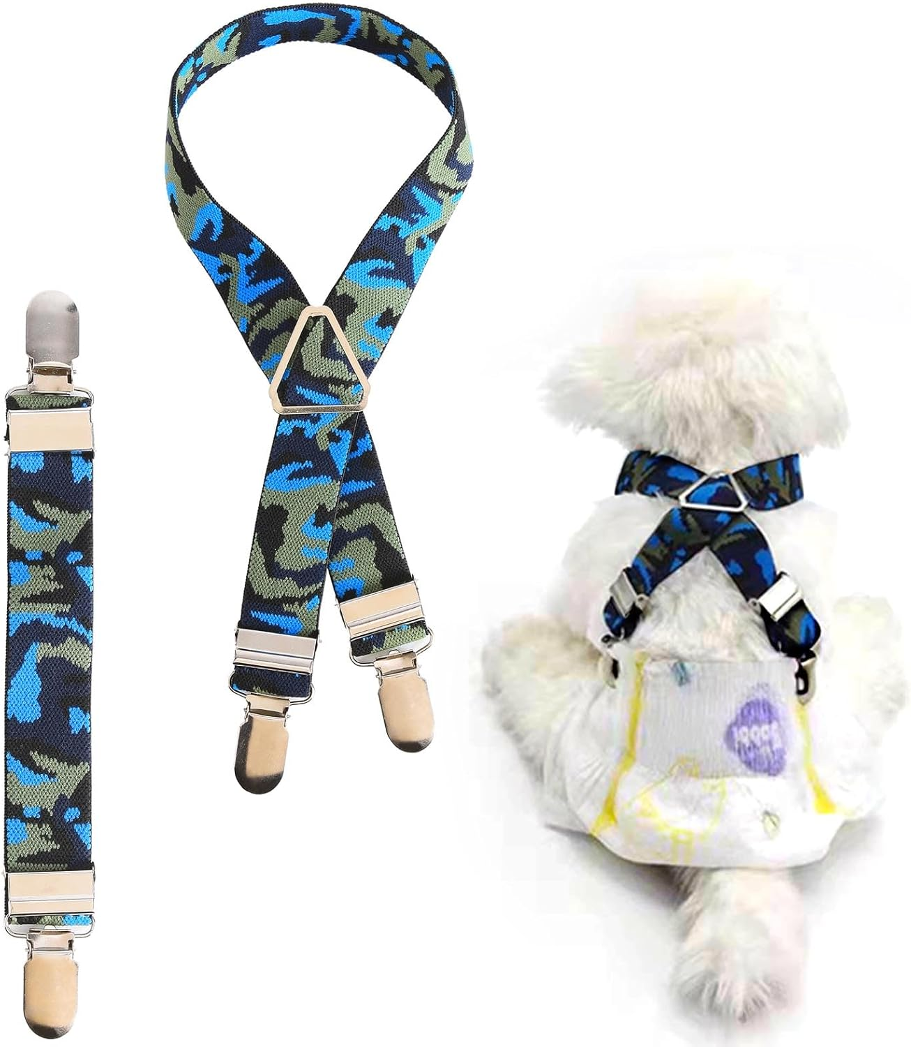 Dog Nappy Suspenders Belly Bands Dog Harness, Cat Carrier, Nappies, Clothes Stay on (Camouflage, S) image number 6