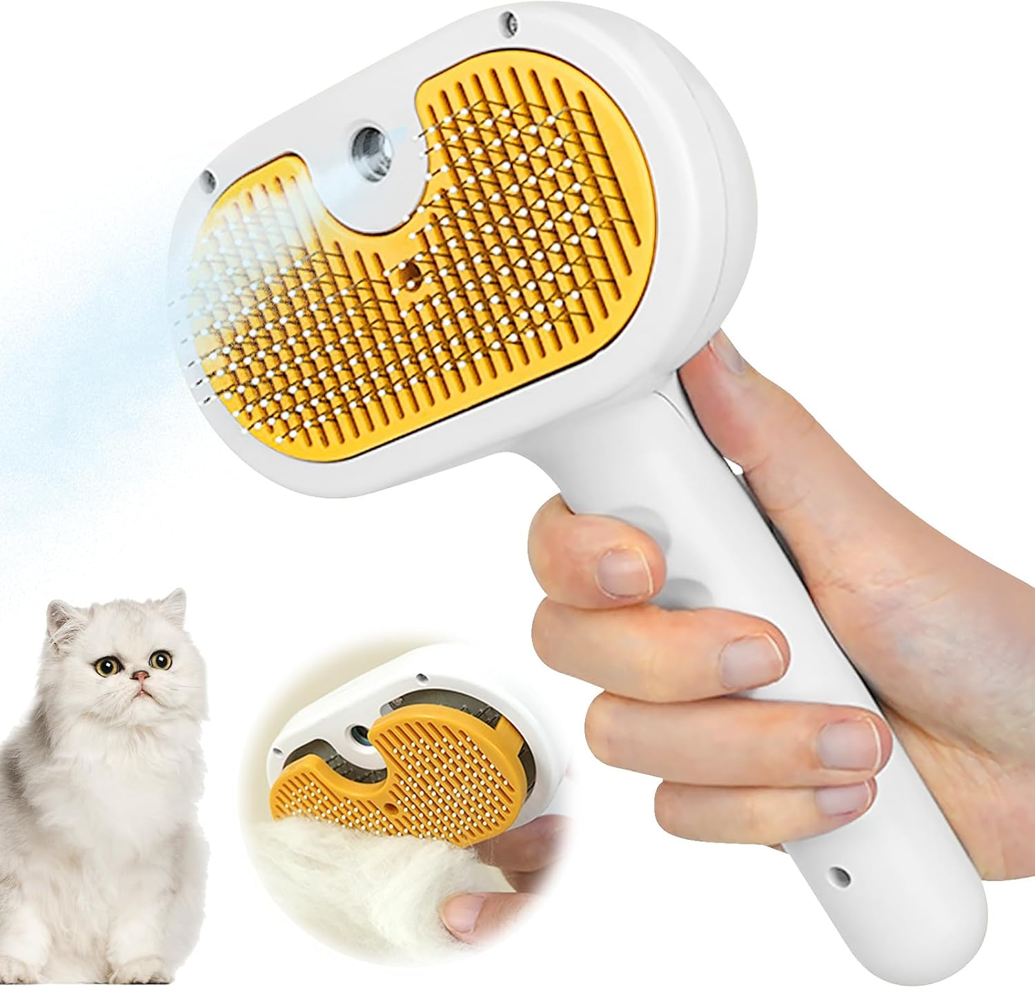 Steamy Cat Brush, 3-In-1 Steam Brush for Cats with Water Tank and Spray, Cat Brush with Steam, Cat Brush with Water, Pet Hair Removal Comb for Massage, Care, Hair Removal (White) image number 3
