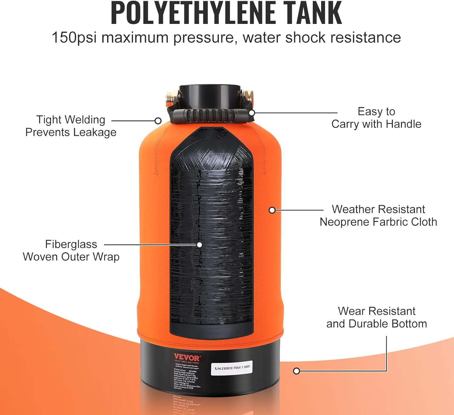 VEVOR RV Water Softener, 16,000 Grain Portable Water Softener, with 3/4" Brass Fittings and 42" Hose, Soften Hard Water Filter System for Rvs, Trailers, Boats, Mobile Car Washing, Pressure Washing image number 3