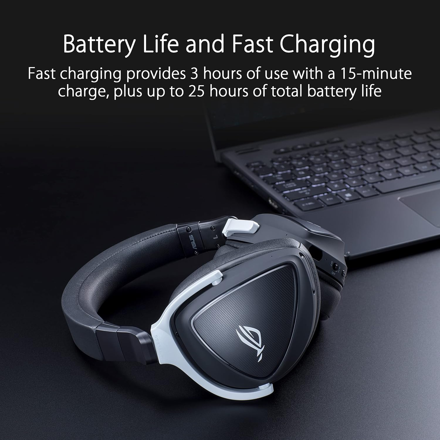ASUS ROG Delta S Wireless Gaming Headset - 2.4Ghz, Bluetooth, Lightweight Design, ASUS AI Beamforming Microphones with AI Noise-Cancelation, USB-C Fast Charging, Compatible with PC, PS5, Switch image number 6