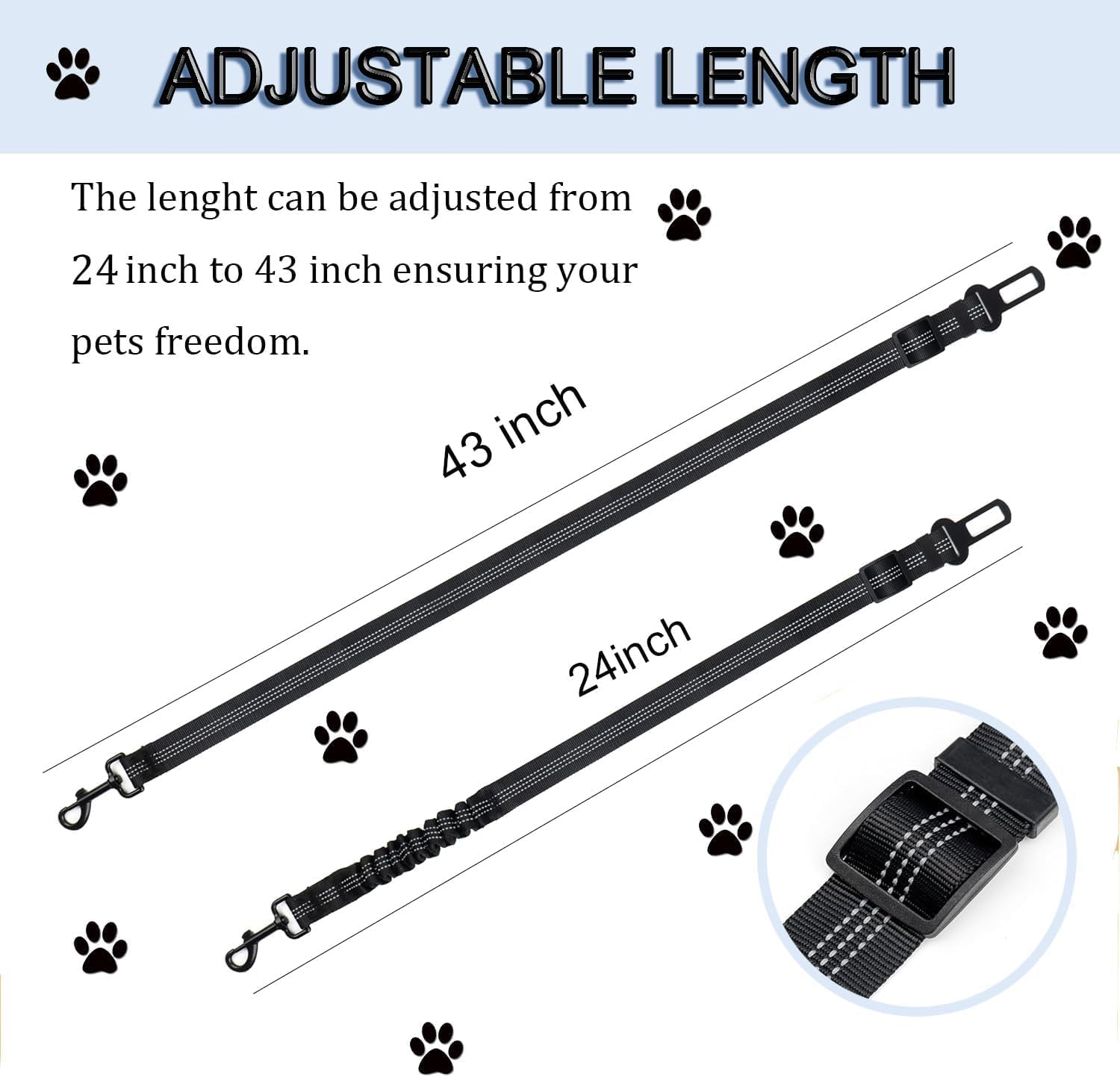 Universal Adjustable Dog Seat Belt for Car Travel,Elastic Buckle Dog Car Harness with Strong Nylon Buffer(Black,1)