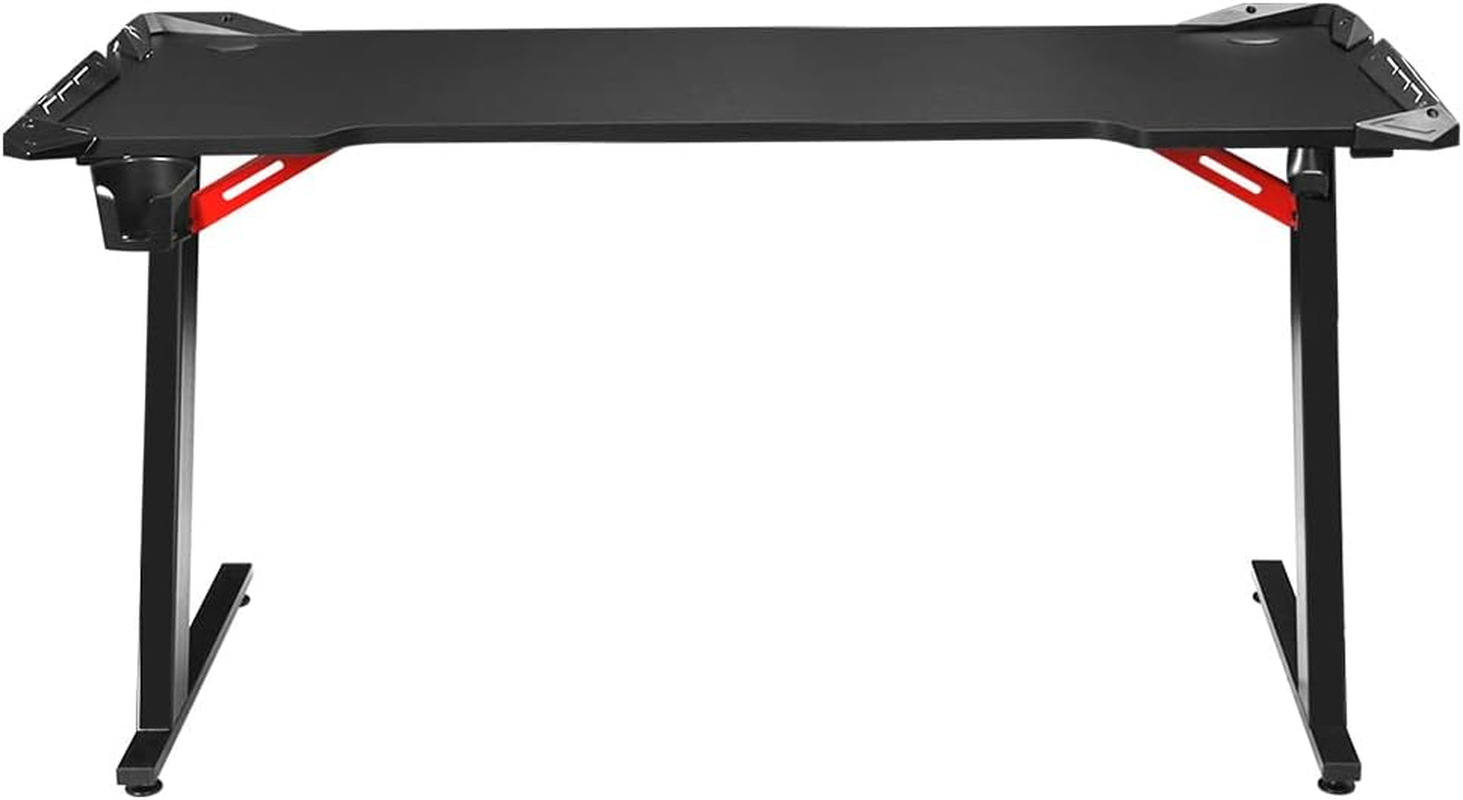 Artiss 140Cm Length Gaming Desk, Standing Computer Office Desks Study Table Work Tables Workstation Home Storage Furnishings, with RGB LED Lights Adjustable Cup Holder Headphone Hook Cable Holes Black image number 2