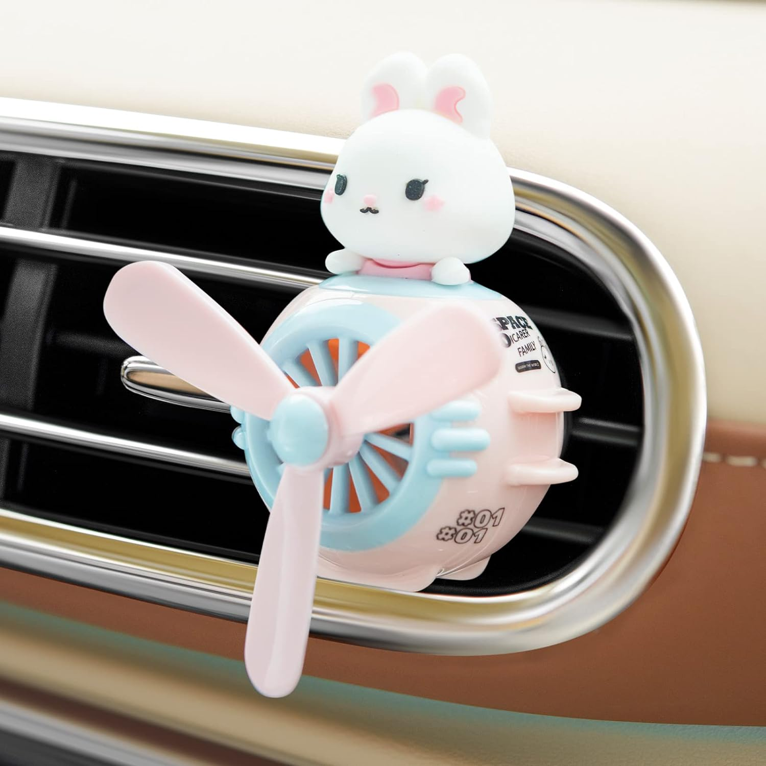 Car Air Fresheners Pilot Rabbit Cute Car Diffuser Rotating Propeller Cartoon Automotive Air Outlet Fan Creative Car Perfume Decoration Automotive Air Fresheners for Cars (Pilot Rabbit) image number 2