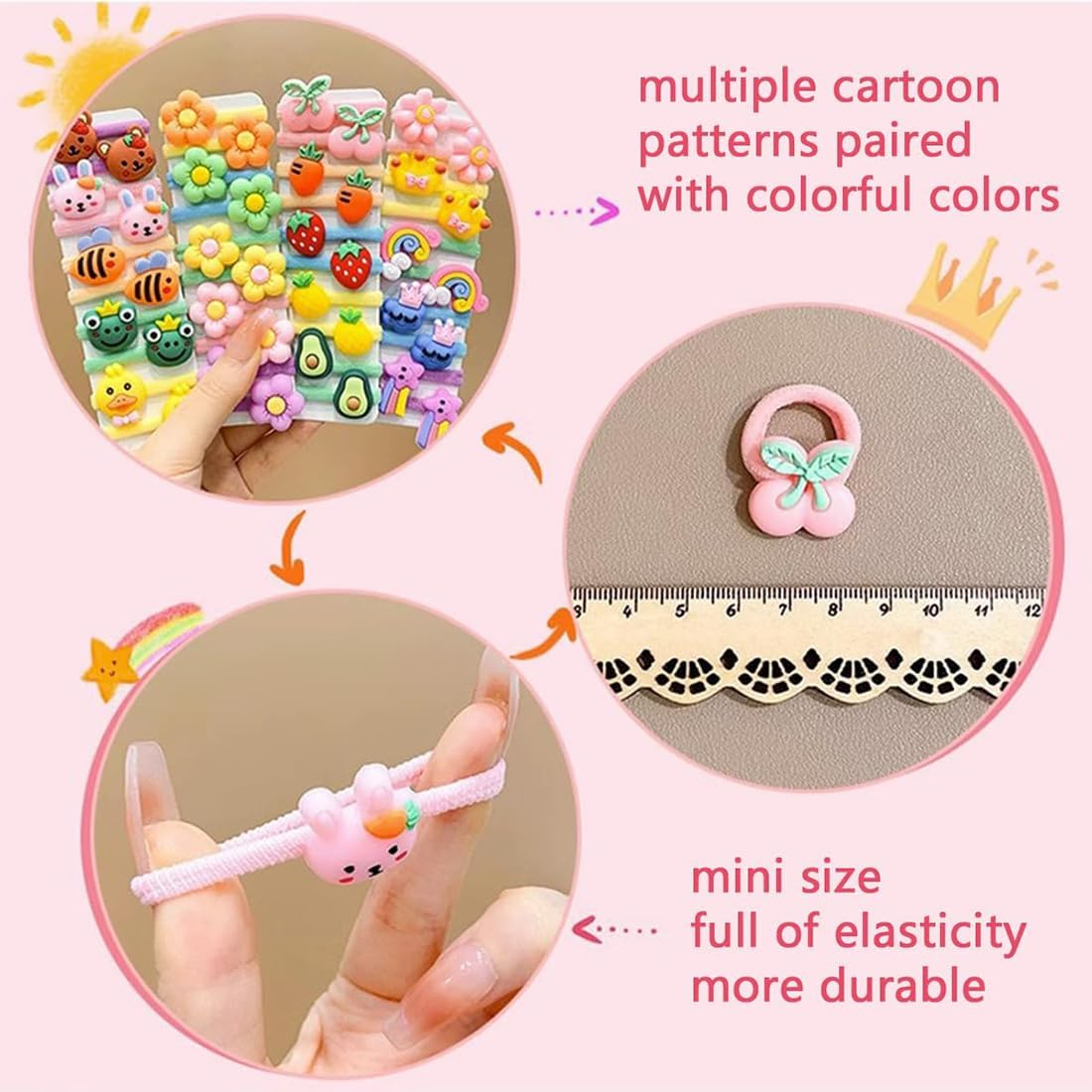 CATOR 100 Pieces Hair Bobbles Stretchy Cartoon Elastic Cute Hair Bands for Girls Small Hair Bands Ropes Ponytail Holder for Thin Hair Suitable for Baby Girls image number 3