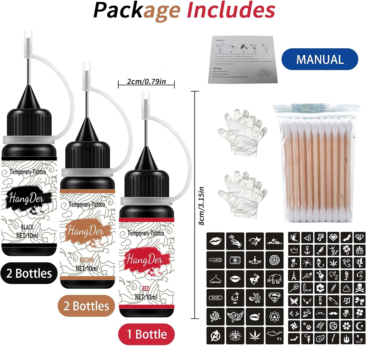 Temporary Tattoos Kit, Yomagine Semi Permanent Tattoo Ink, DIY Fake Freckles Temporary Tattoos for Women Men Kids, Summer Trend Freehand Ink with 78 Pcs Tattoo Stencils, Jagua Gel - Full Kit 5 Bottles image number 1