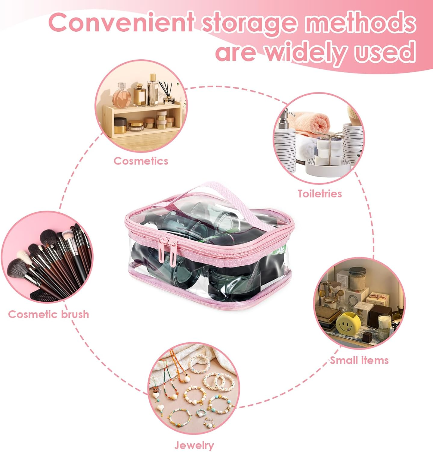 Makeup Bag Clear Toiletry Bag Travel Essentials Cosmetic Bag for Women Portable Traveling Carry on Airport Airline Compliant Bag (Pink) image number 5