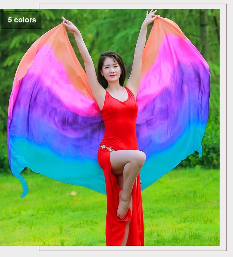 Nimiman Women 100% Real Silk Belly Dance Veils Dancing Hand Scarves Gradual Color Adult Size