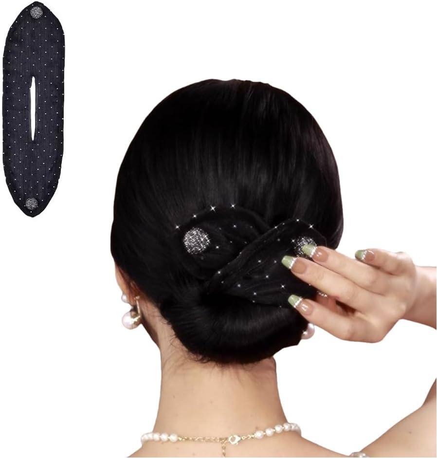 Rhinestone Hair Bun Maker Deft Bun Hair Bands Deft Hair Twist Bun Tool Lazy Hair Curler Bun Maker Hair Donut Styling Accessories for Women Girls(Black) image number 2