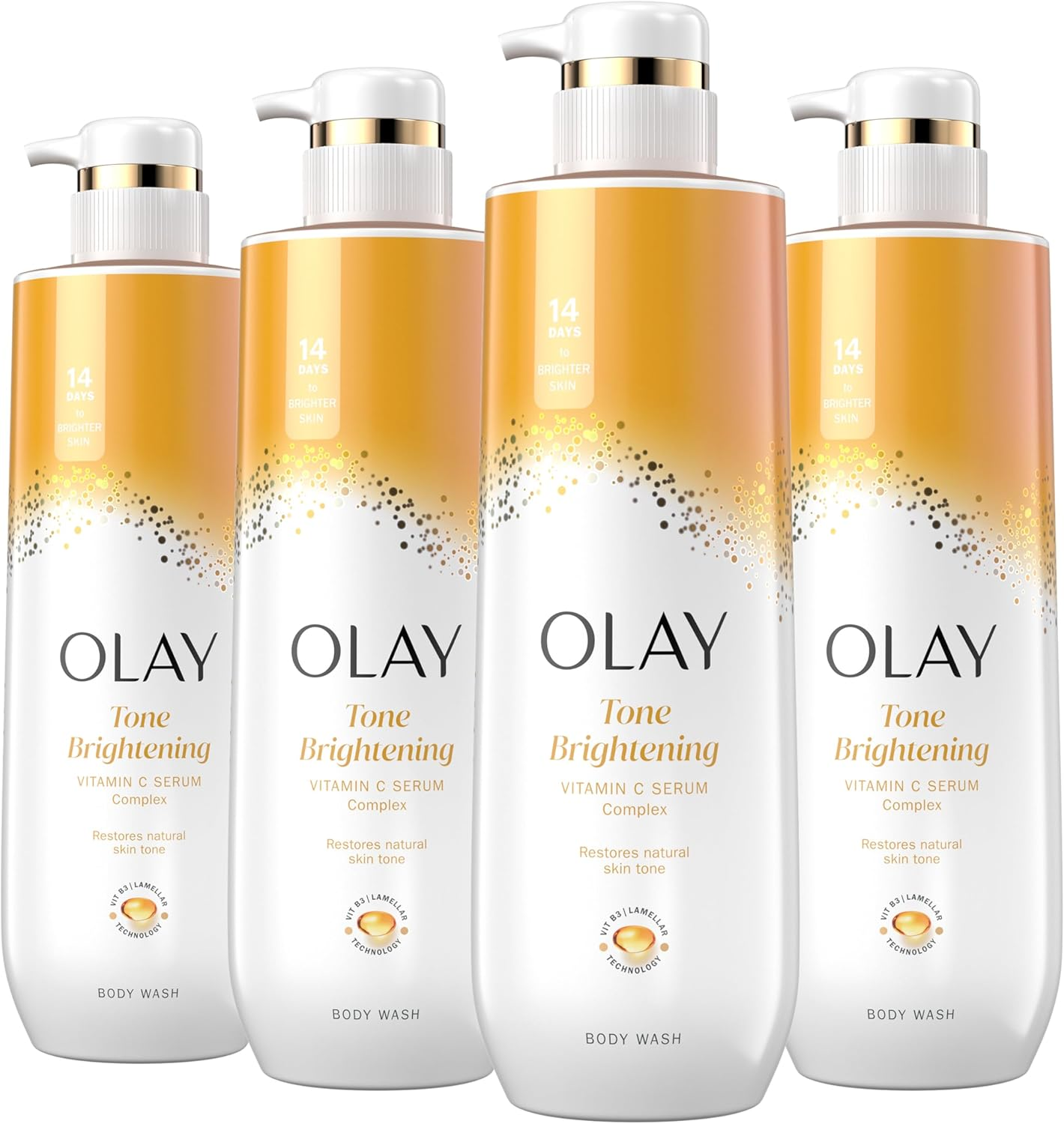 Olay Body Wash for Women, Tone Brightening Exfoliation, Vitamin C Serum Complex, Renew Moisture, Free of Parabens & Phthalates, Vitamin B3 Lameller Technology, for All Skin Types, 20 Fl Oz (Pack of 4) image number 4