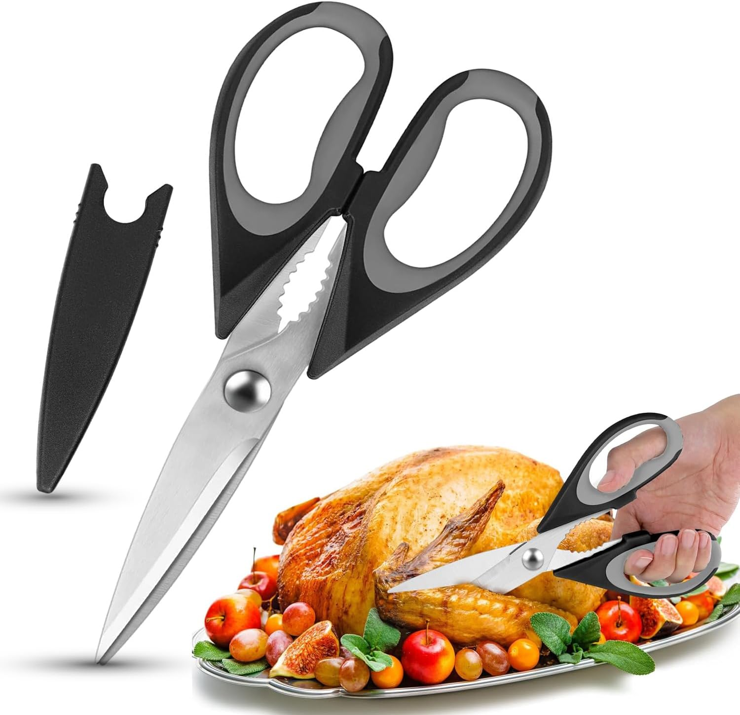 Mumoo Bear 2 Pack Heavy Duty Kitchen Scissors Kitchen Shears with Serrated Blade, Ergonomic Handle - for Poultry, Herbs, Vegetables