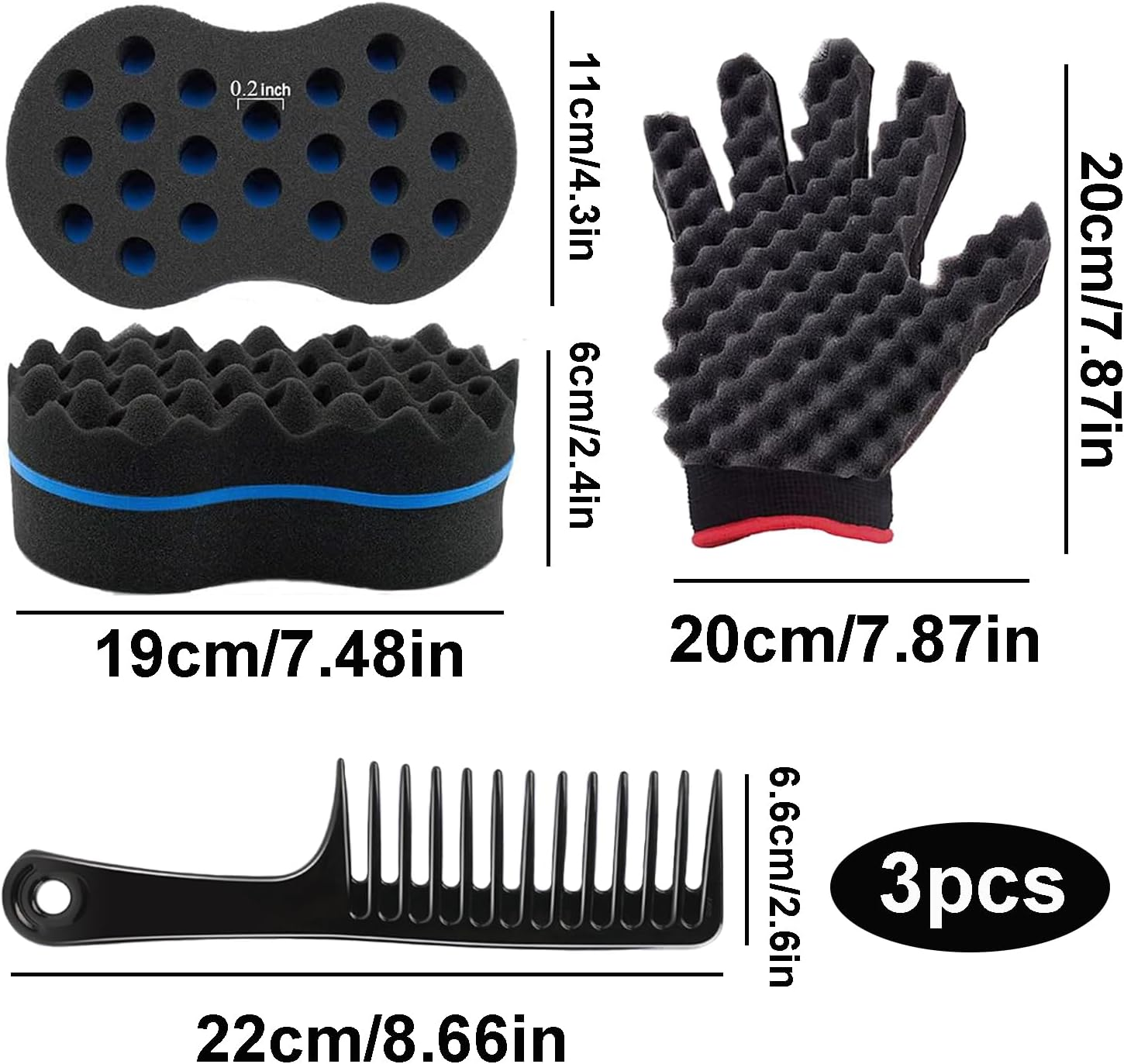 ARJDXDP 3 Pcs Hair Sponge Brush, Big Holes Afro Curl Sponge, 4 in 1 Afro Twist Comb Set for Twists and Dreads Hair Twist Sponge Curling Sponge for Afro Hair image number 1