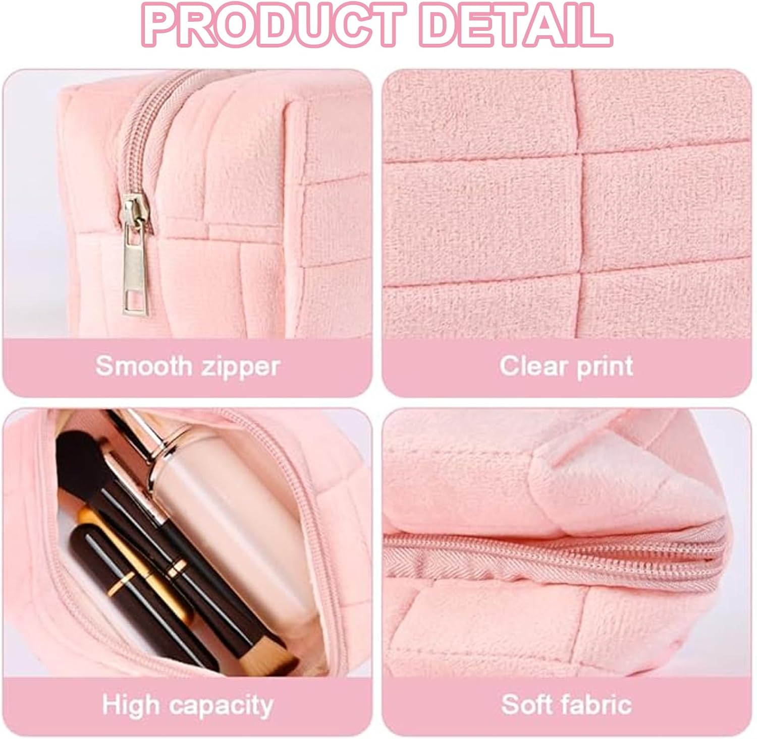 2 Pack Mini Makeup Bag for Travel - Soft Plush Cosmetic Pouch, Cute Toiletry Organizer for Women & Girls, Portable Makeup Storage（Pink+White） image number 1