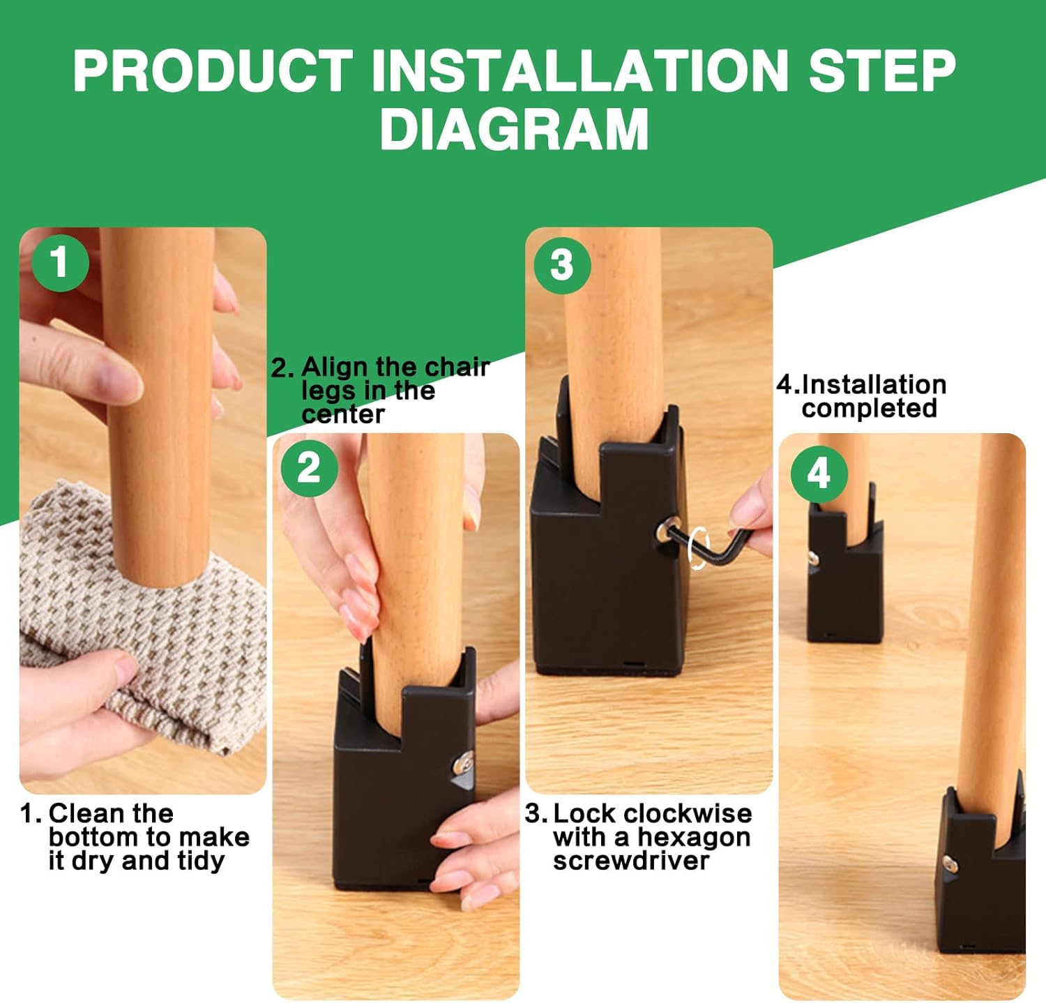 4Pcs Adjustable Furniture Risers with Screw Clamp, Sturdy Desk Risers for Desk Legs, Bed Lifts Risers Heavy Duty, Table Risers for Chair Frame Width from 0.8-1.6In, Supports 4409Lbs (3In) image number 3