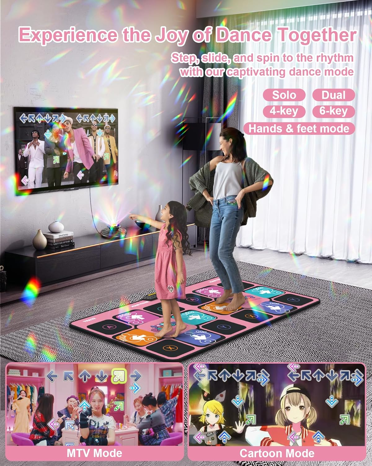 Double Dance Mat, Wireless Dance Mat for TV with Camera, Non-Slip Dance Pad with Wireless Controller, Game Mat Birthday Gifts for Kids Adults Girls Boys (Pink) image number 3