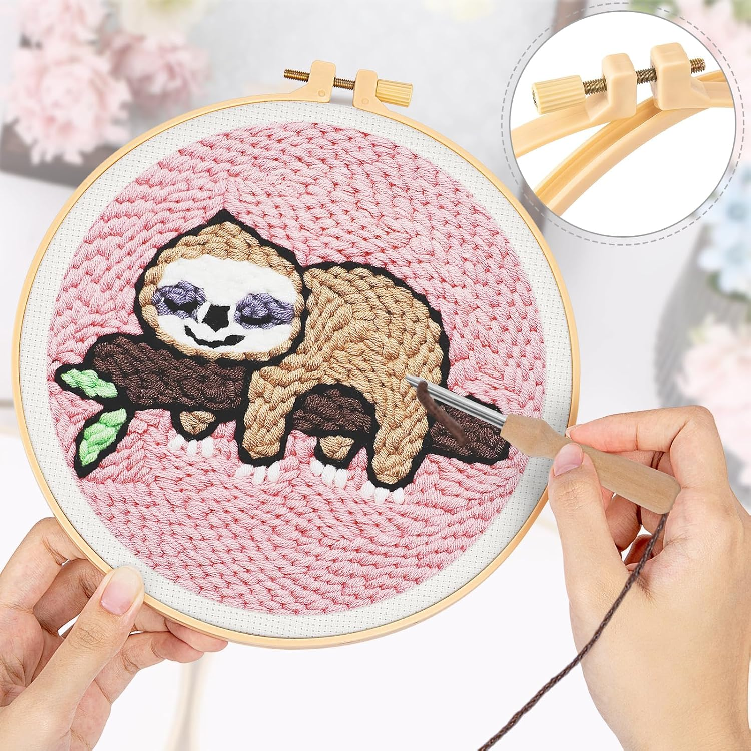 Punch Needle Kit for Beginners Starter Sloth Pattern Handcraft DIY Embroidery Craft with Instructions Hoop for Adults and Kids Festival Gift and Decoration image number 5