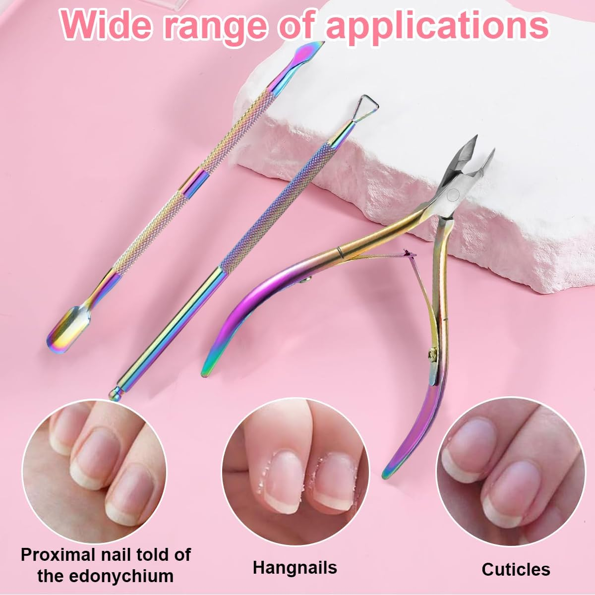 Ruayia 3-Piece Cuticle Nipper Set, Cuticle Trimmer with Cuticle Remover, Stainless Steel Cuticle Pusher and Cuticle Nipper and Nail Scraper, Tool for Manicure and Pedicure - Colour Titanium