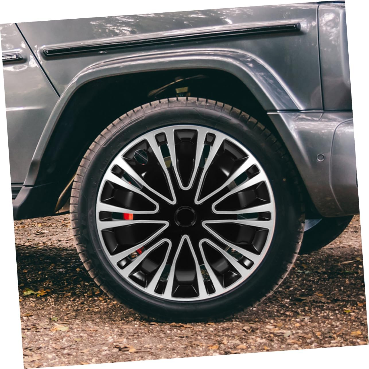 12 Inch Automotive Wheel Hubcaps, 2Pcs Silver Black Decorative Hubcap Covers for Cars, Universal Fit Car Wheel Rim Covers for Seasons image number 1