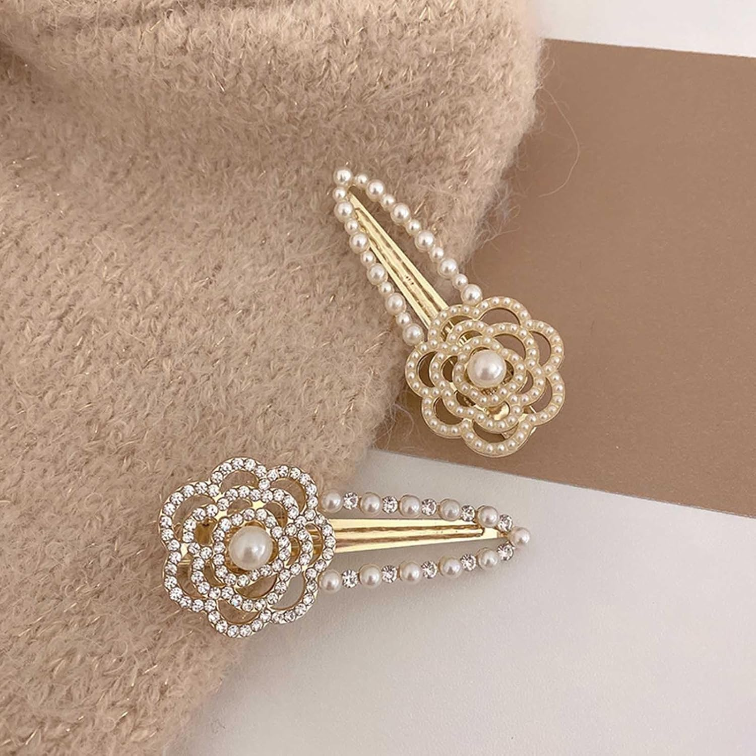 Flower Hair Clip for Women Crystal Flowers Hair Pins Gold Beads Hair Clips Paved Flowers Decorative Hairpin Beads Hair Accessories Long Hair Fashion Gifts (Style:B)