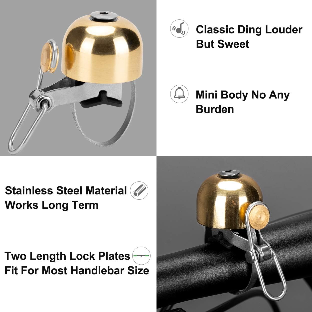 ROCKBROS Bike Bell Classic Bicycle Bell for Bike Ring Bell with Loud Sound Bells for Road Mountain Bike Handlebars Adults image number 4