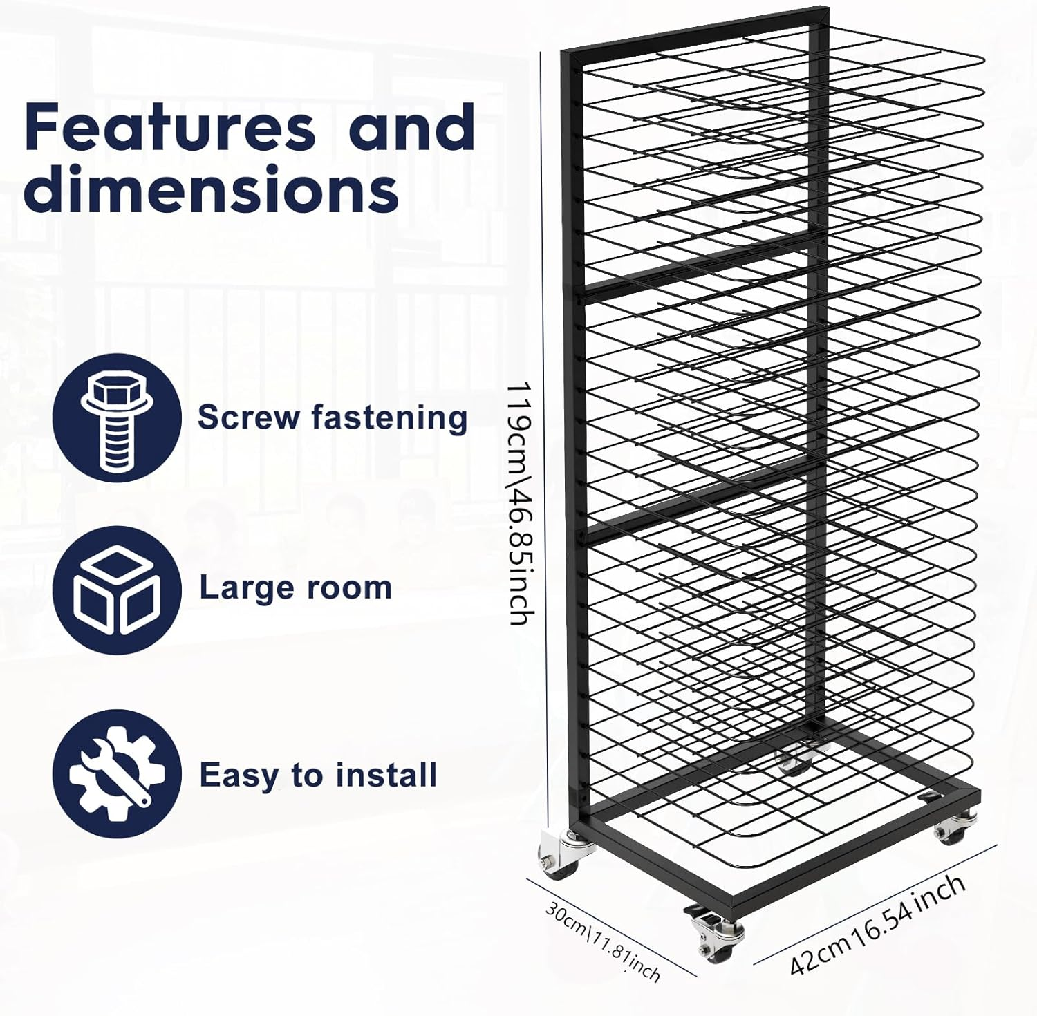 HOOMFIT Portable Art Storage Rack, Removable Shelves Art Rack, 24 Removable Shelves Painting Drying Rack，Art Drying Rack with Lockable Wheels image number 1
