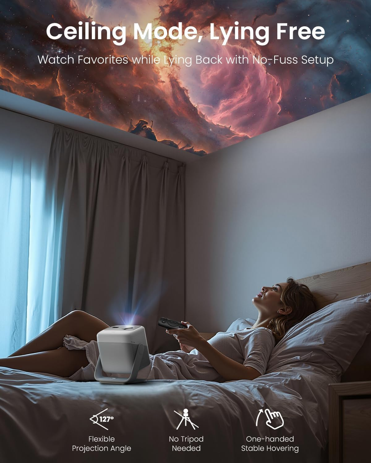 JMGO N1S SE GTV Portable Triple Laser Projector, 1080P FHD, 850 ISO Lumens, Official Netflix, HDR10, Gimbal Auto Image Correction, 200" 3D Home Theater Projector, 2 * 5W Dolby Digital Speakers image number 5