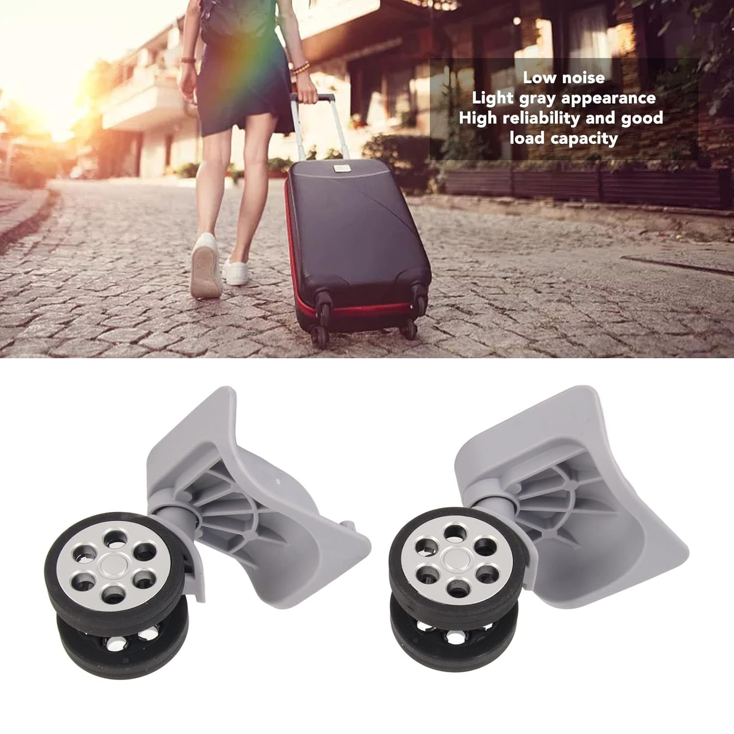2 Pcs 360 Swivel Luggage Wheels Replacement, Travel Suitcase Silent Wheel Repair Set, Luggage Suitcase Wheels for Luggage Suitcase Trolley, Light Gray Mute Wheels image number 2