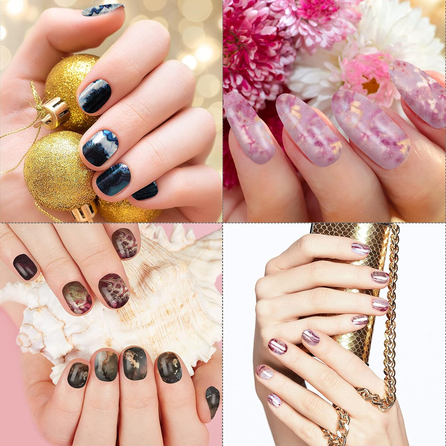 Maitys 336 Pieces 24 Sheets Full Wrap Nail Polish Strips Stickers Self Adhesive Gel Nail Strips Art Decals with File for Women DIY Decorations(Cool Style) image number 2