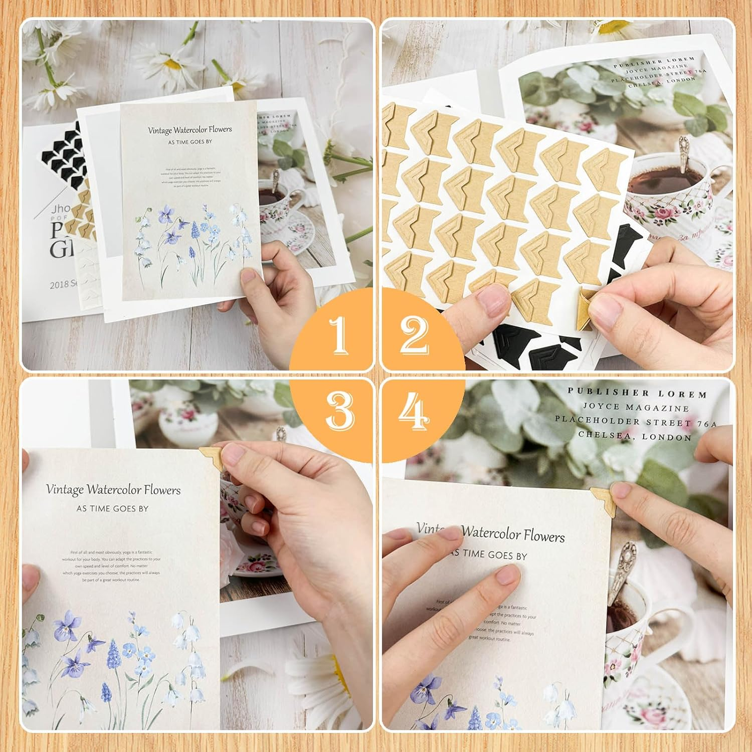 15 Sheets 360 Pcs Self-Adhesive Photo Corners Stickers for DIY Scrapbook, Photo Album, Picture Frames, Memory Books, Journal (3 Colors) image number 6