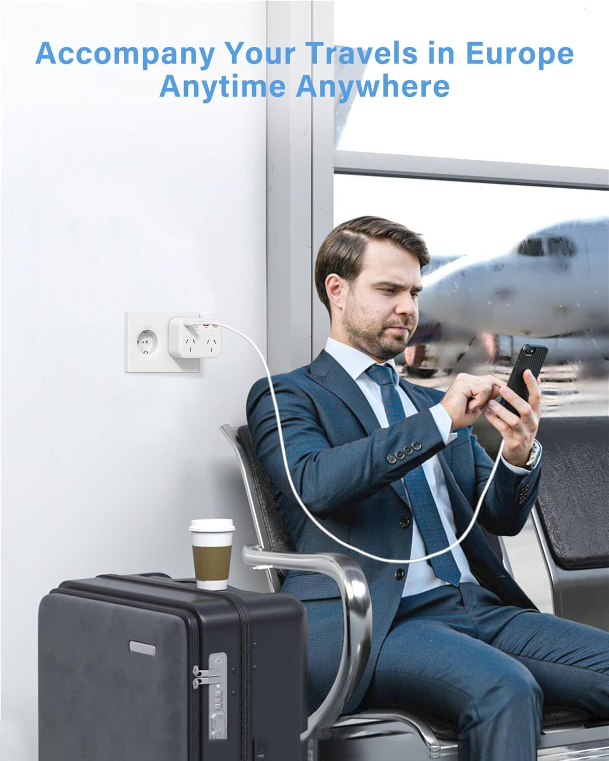 Dawntress Australia to Europe Travel Adapter - EU Travel Adapter with 4 USB Charger, USB-C Outlet Adaptor Power Point，European Travel Adapter for Bali Spain Germany France Portugal Greece Netherlands image number 1