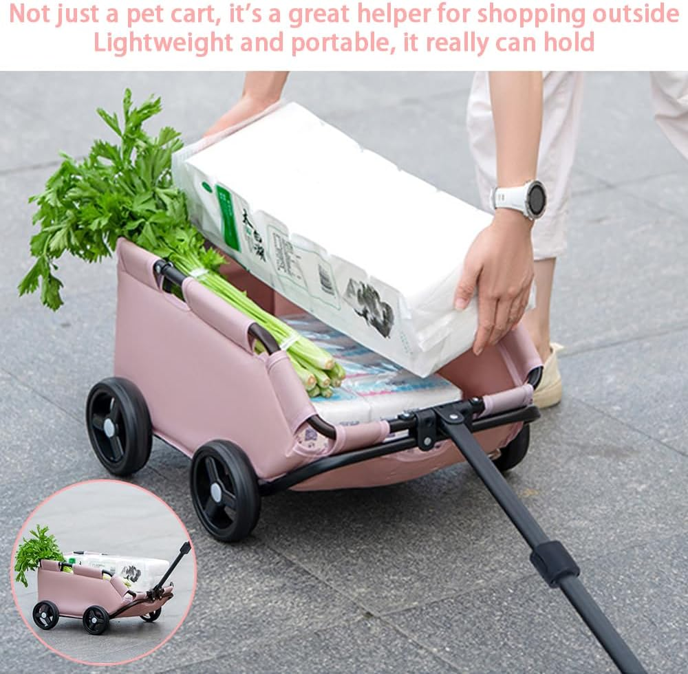 Pet Stroller,Dog Stroller,Lightweight Folding Stroller, Travel Pet Cart, Dog Carrier, with Four Wheels, Multi-Purpose Carrier, Pet Carrier, Rolling Dog Cage Stroller, Beach Cart for Carrying image number 3