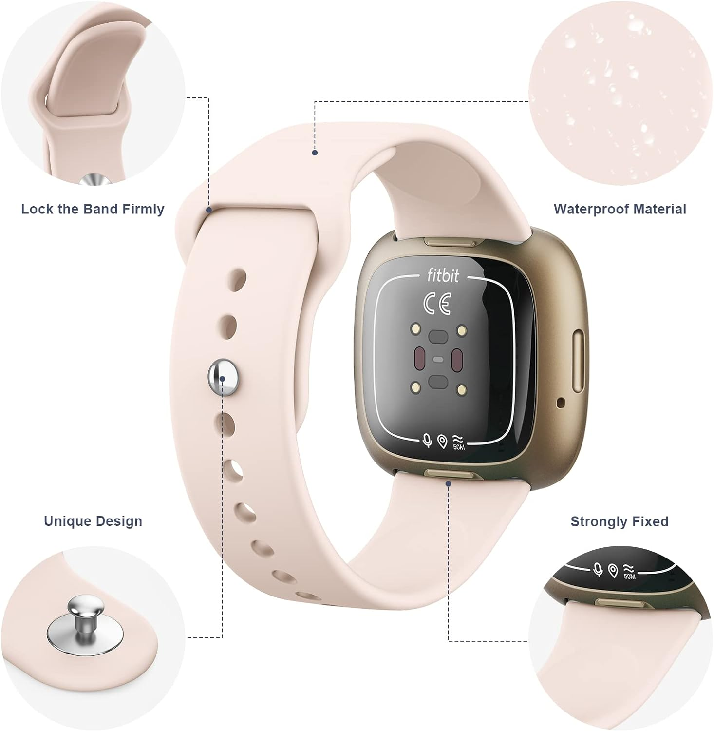 [4 Pack] Silicone Bands for Fitbit Versa 4, Versa 3, Sense 2 and Sense - Soft Adjustable Sport Wristbands for Women/Men image number 1