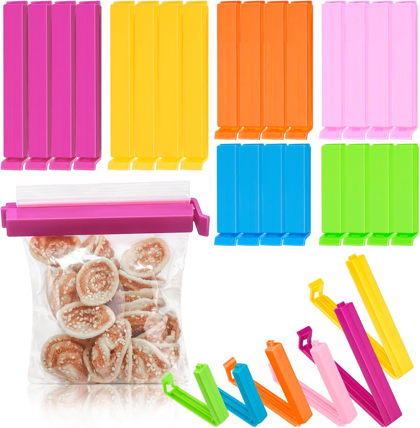 Bag Clips, 30 PCS Plastic Food Clips, Bag Clips for Food Storage Kitchen and Home, Chip Clips Three Size(4.3In X10, 3.35In X10, 2.5In X10) image number 5