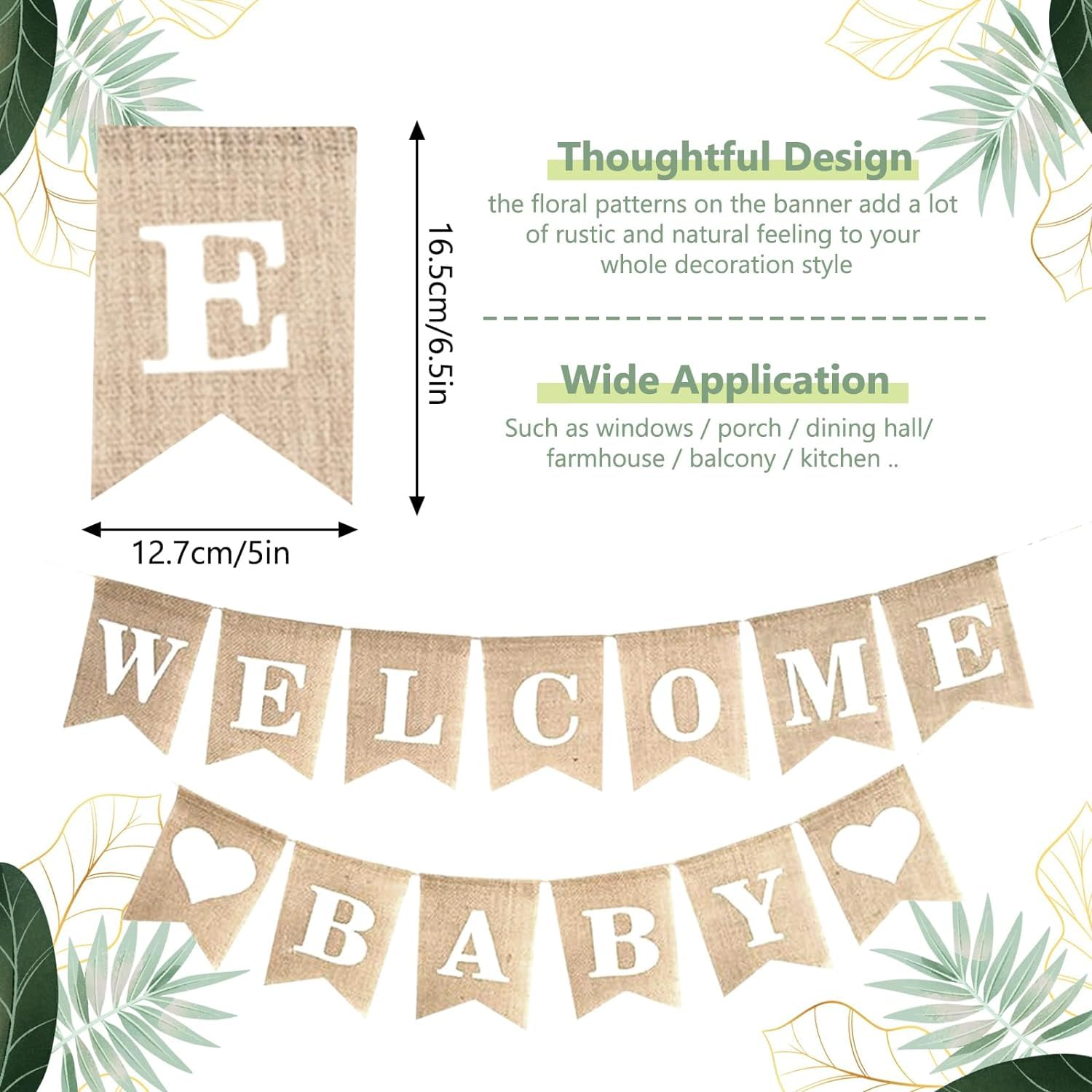 Welcome Baby Burlap Banner Flags Vintage Baby Shower Banner Rustic Baby Shower Banner Banners and Signs, Baby Shower Banner image number 3